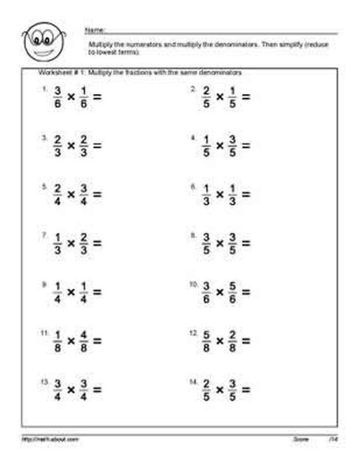 10 Worksheets On Multiplying Fractions With Common Denominators ...