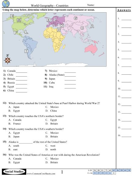 Common Core Geography Worksheets