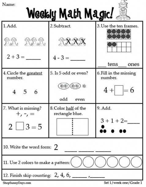 1st Grade Common Core Math Worksheets