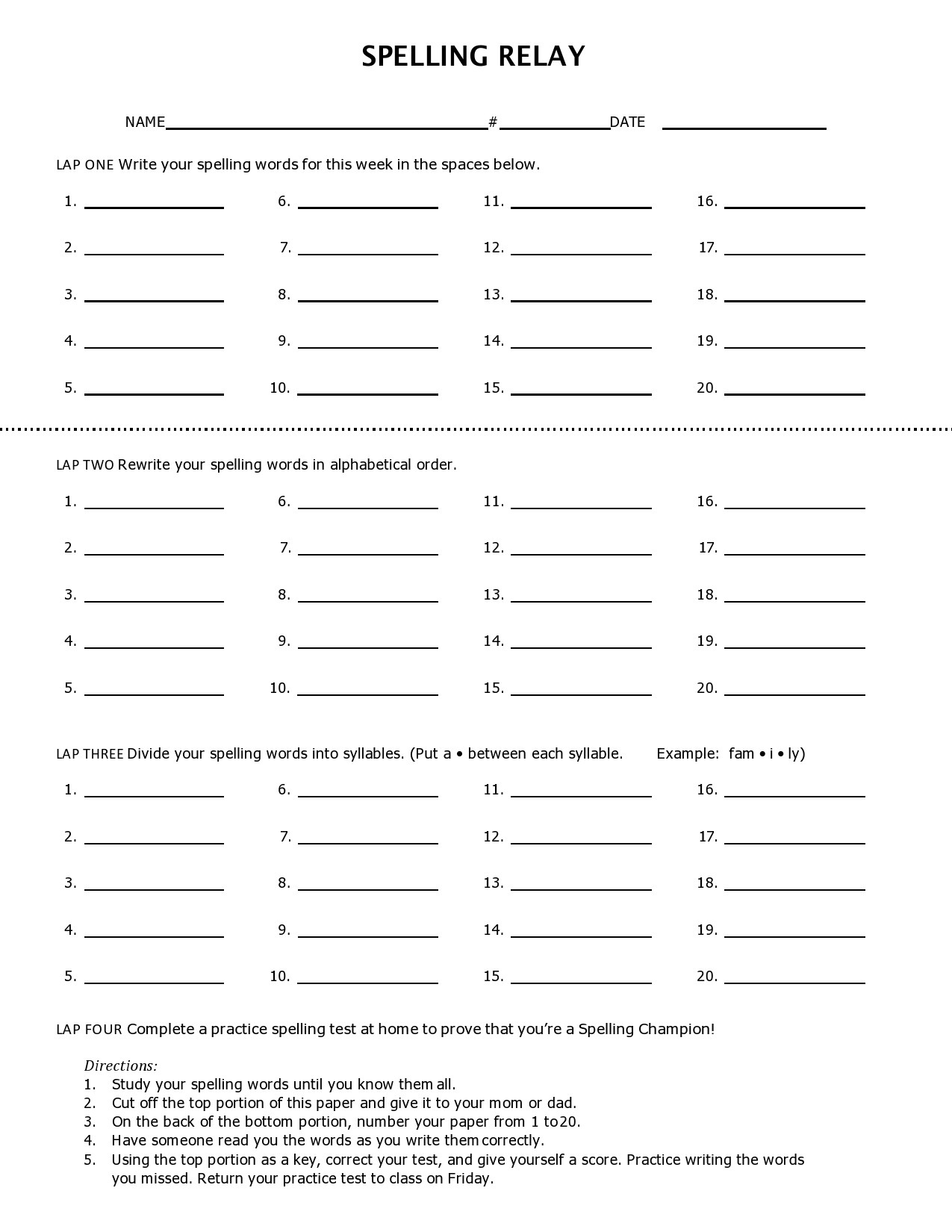 34 Blank Spelling Test Sheet 25 Words PORTAL DUNIA