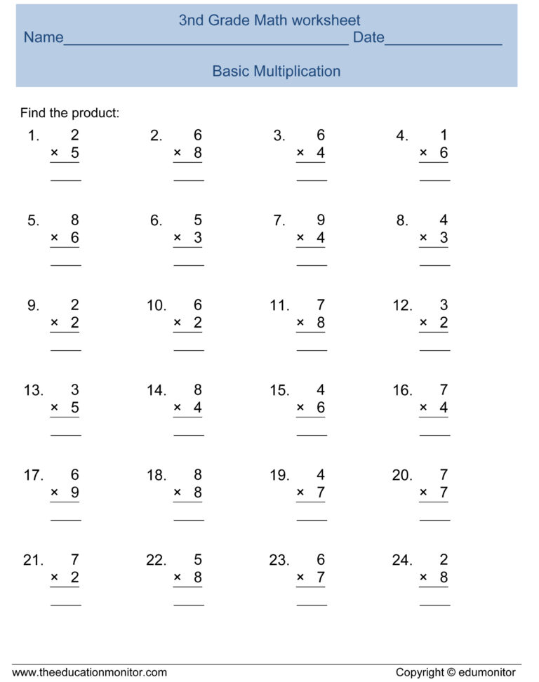 Free Multiplication Worksheets For 3rd Grade | Common Core Worksheets