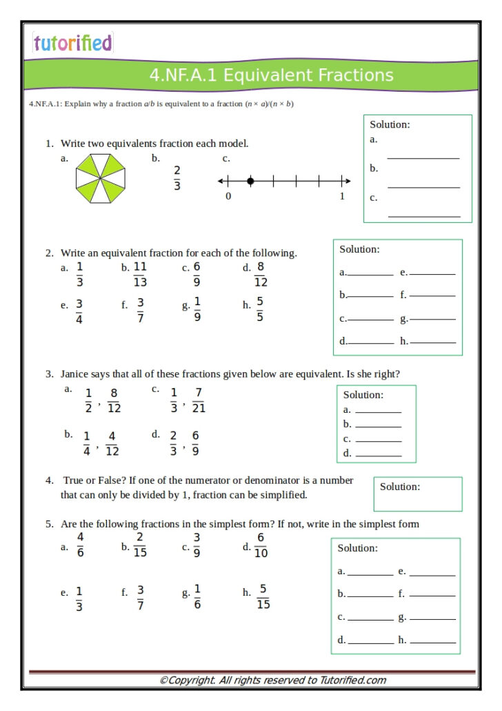 Common Core Equivalent Fractions Worksheets