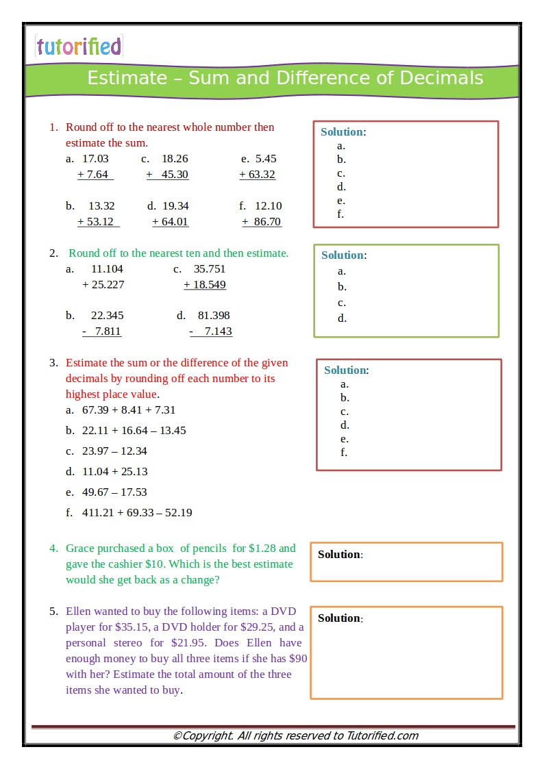 5th Grade Common Core Math Worksheets