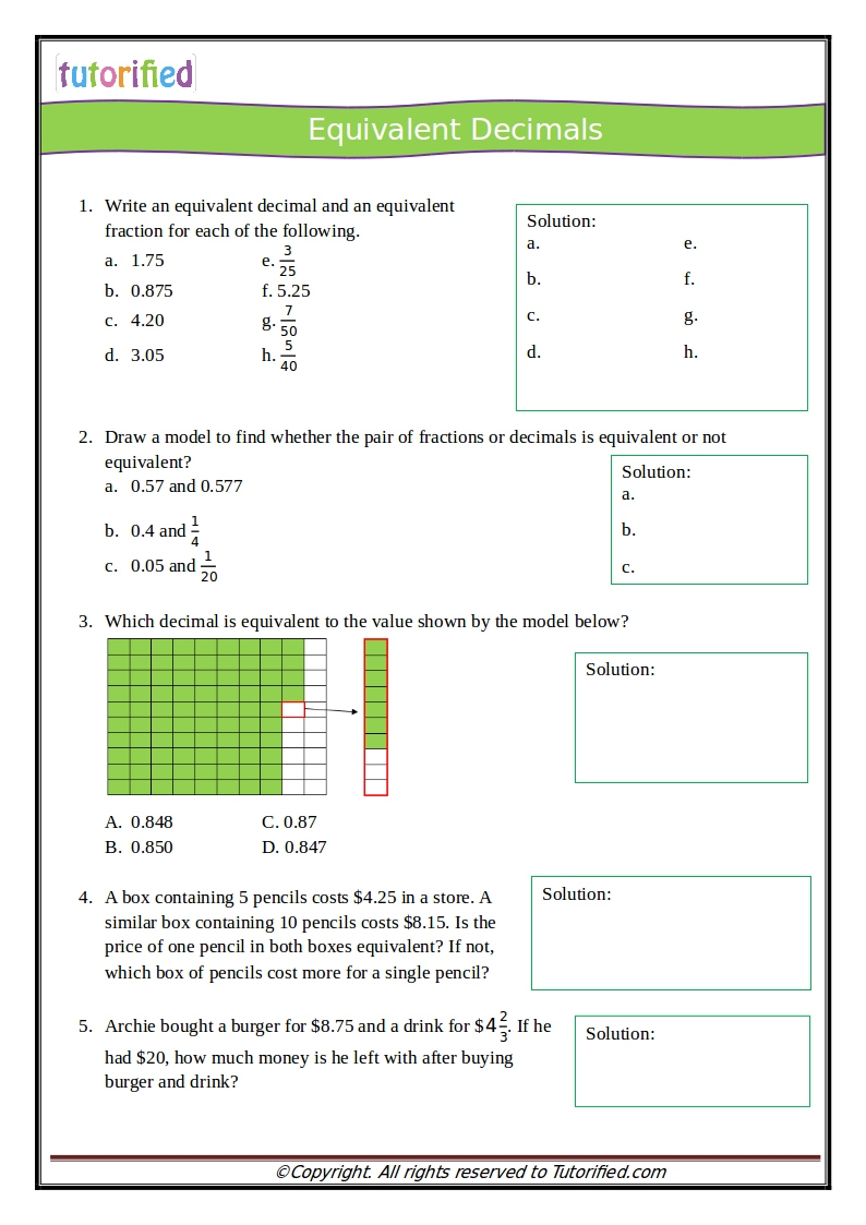 5th Grade Common Core Math Worksheets