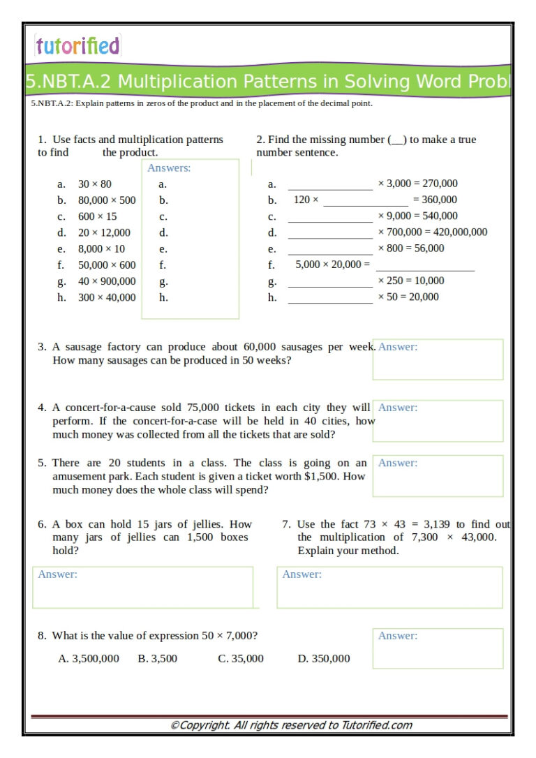 5th Grade Common Core Math Word Problems Worksheets | Common Core ...