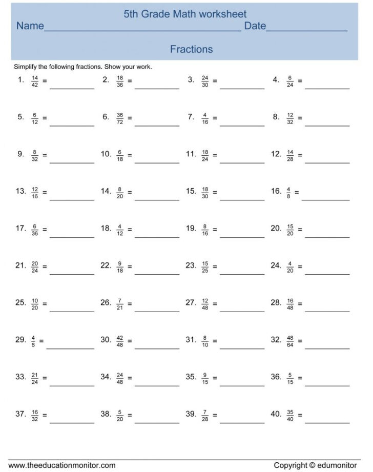 Math Practice Worksheet Grade 5