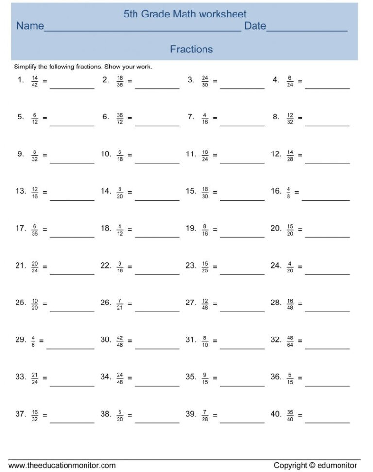 Math Practice Worksheet Grade 5 – Common Core Worksheets