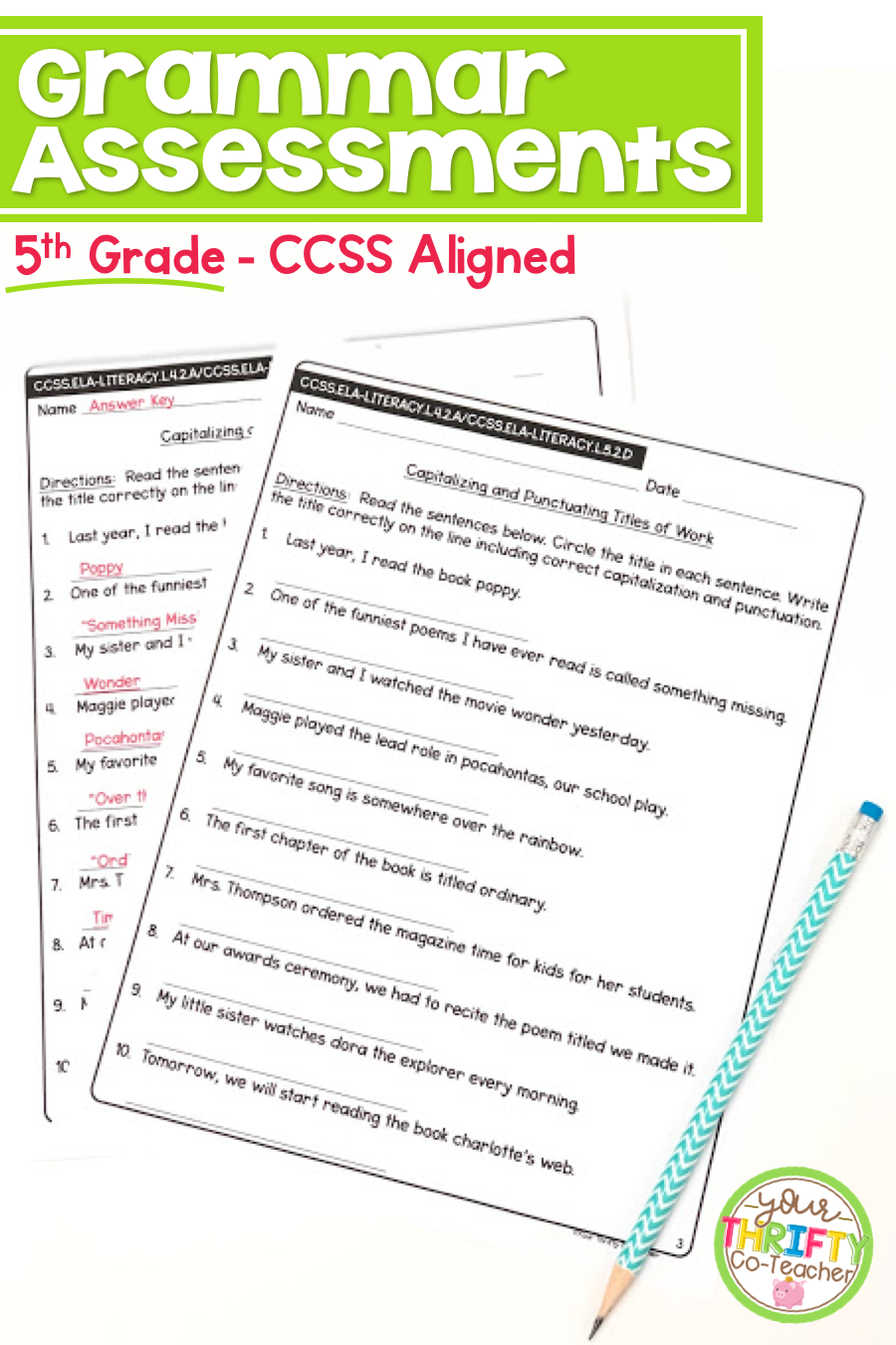 5th Grade Grammar Assessments Common Core Aligned Teaching Writing 