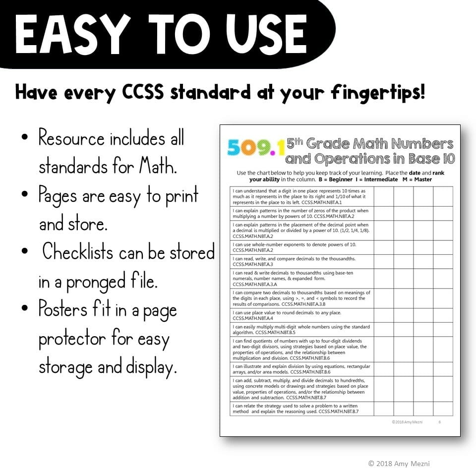 5th Grade I Can Posters Checklists CCSS MATH Standards Bundle 