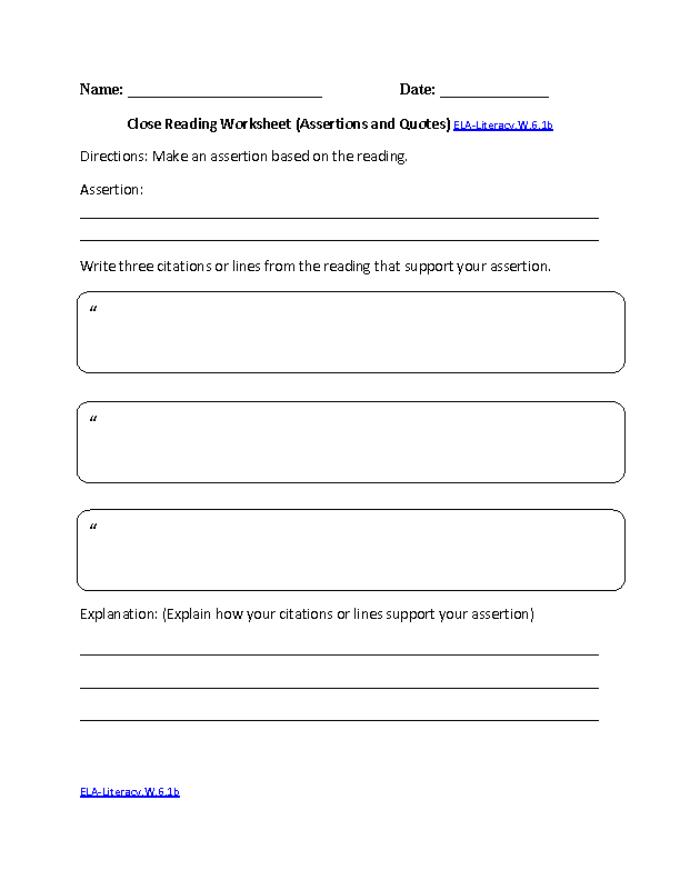 6th Grade Common Core Writing Worksheets