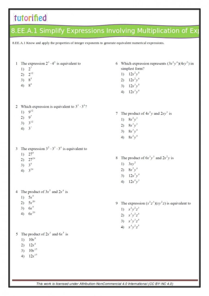 Common Core 8th Math Worksheets