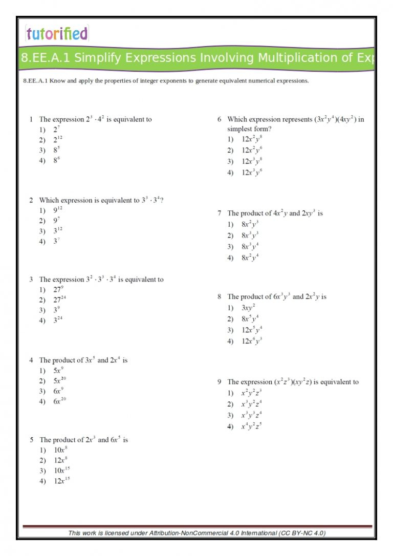Common Core Math Worksheets For 8th Grade