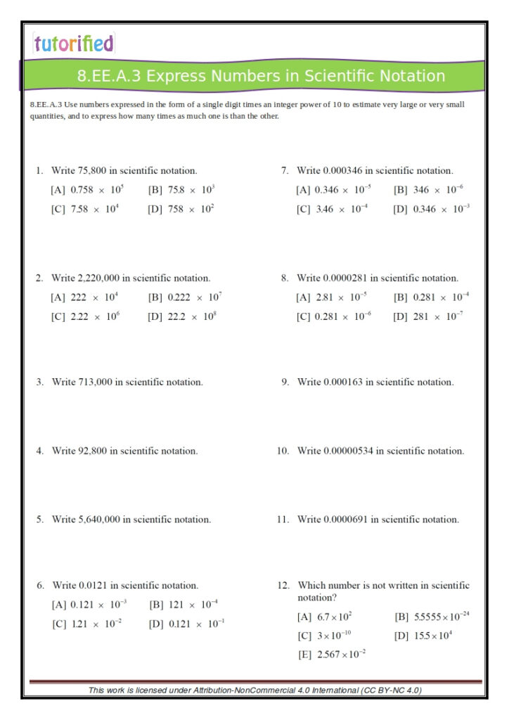 Common Core Scientific Notation Worksheets | Common Core Worksheets