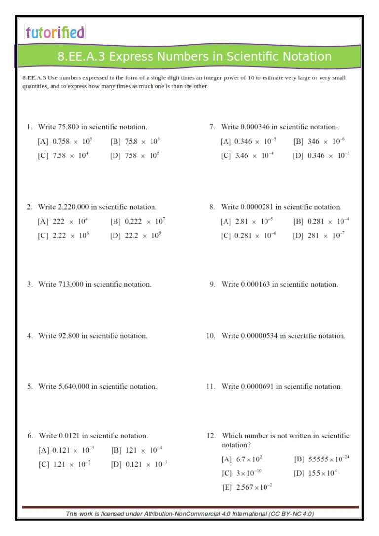 Common Core Scientific Notation Worksheets | Common Core Worksheets