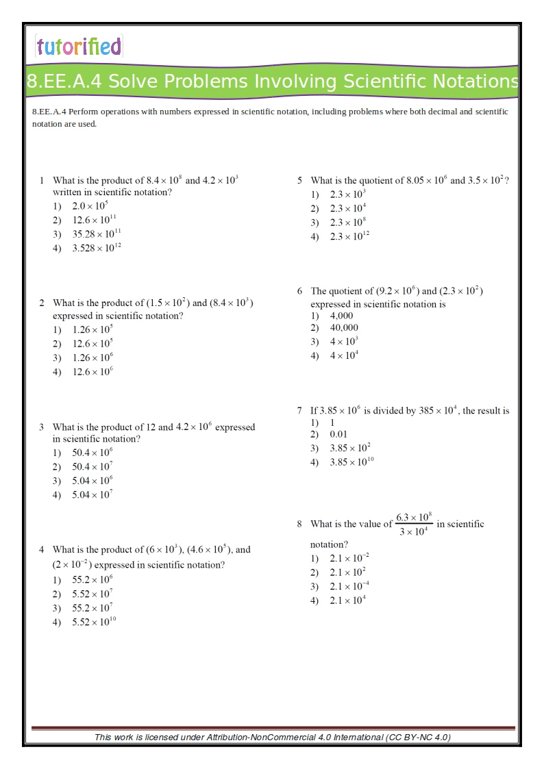 Common Core Math Worksheets 8th Grade Answers