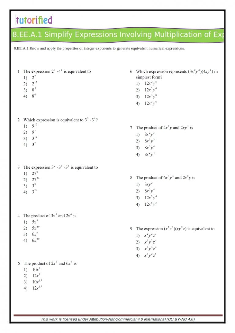 8th Grade Common Core Math Worksheets