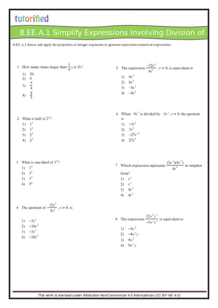 Common Core Exponents Worksheets