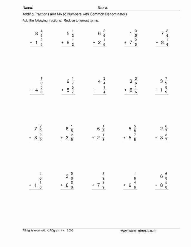 Adding And Subtracting Mixed Numbers Worksheet Adding And Subtracting 