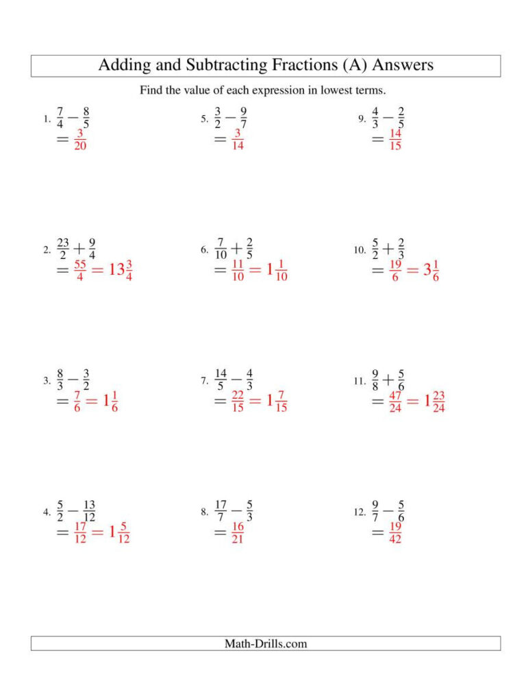 Common Core Worksheets Adding And Subtracting Fractions | Common Core ...