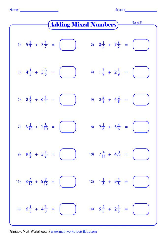 Adding Mixed Numbers Worksheet Common Core