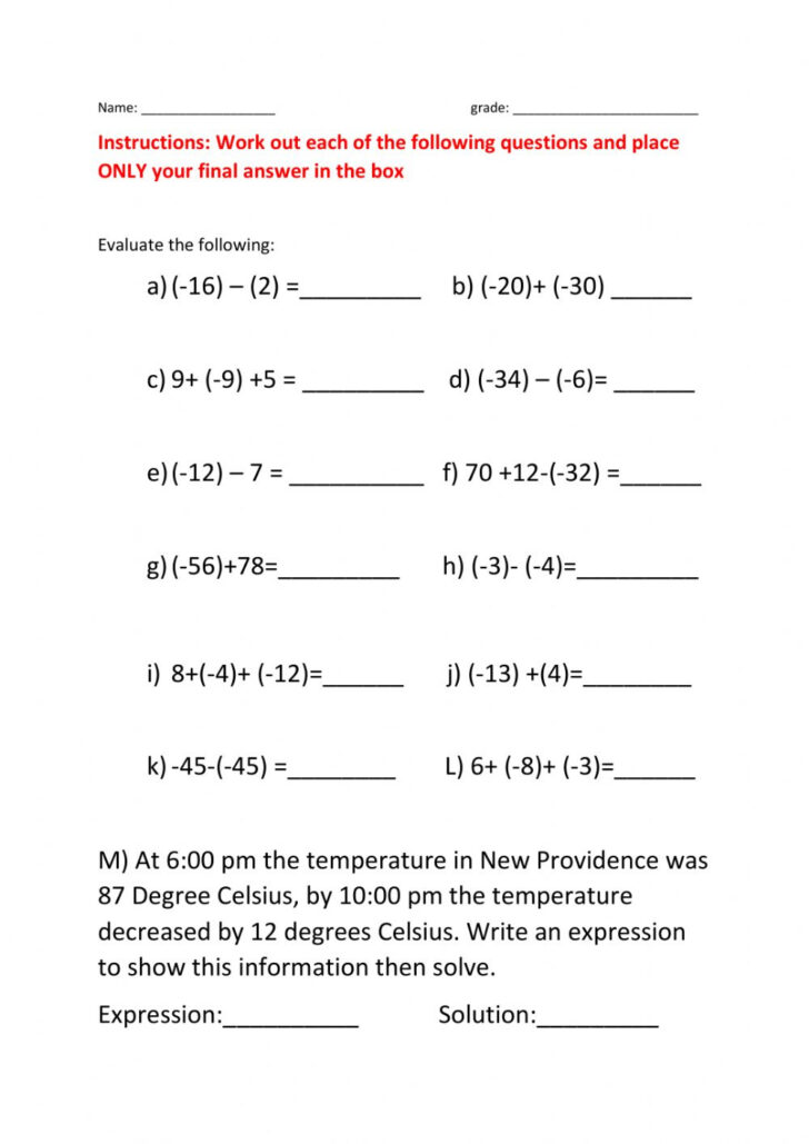 grade 9 assignment on whole numbers and integers