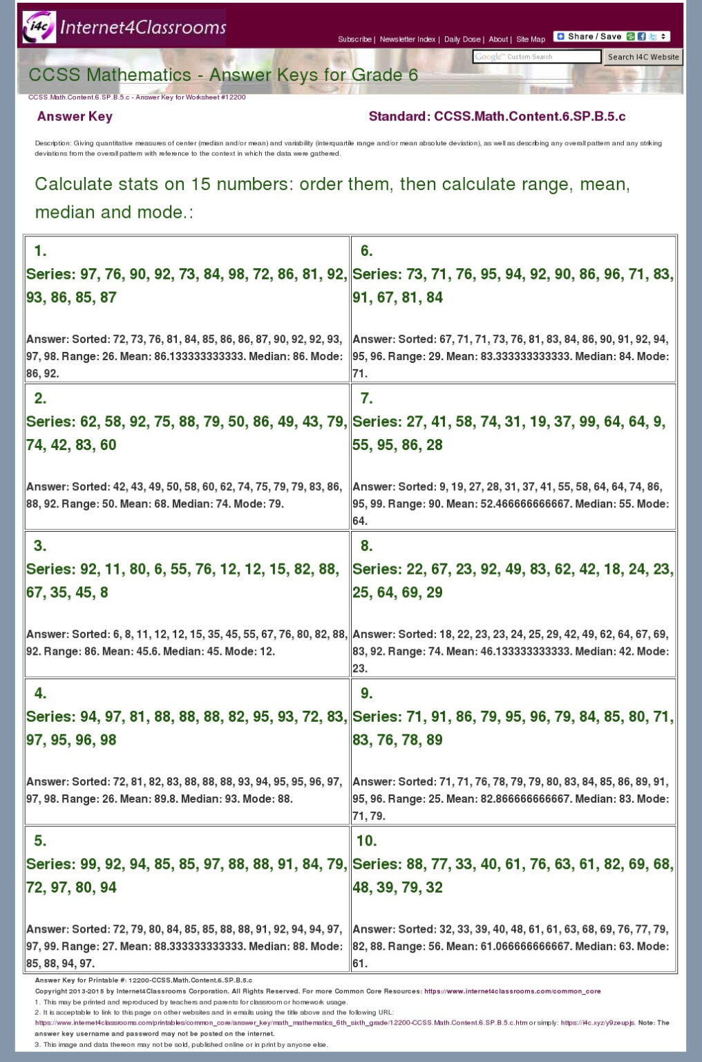 Free Common Core Worksheets Printable