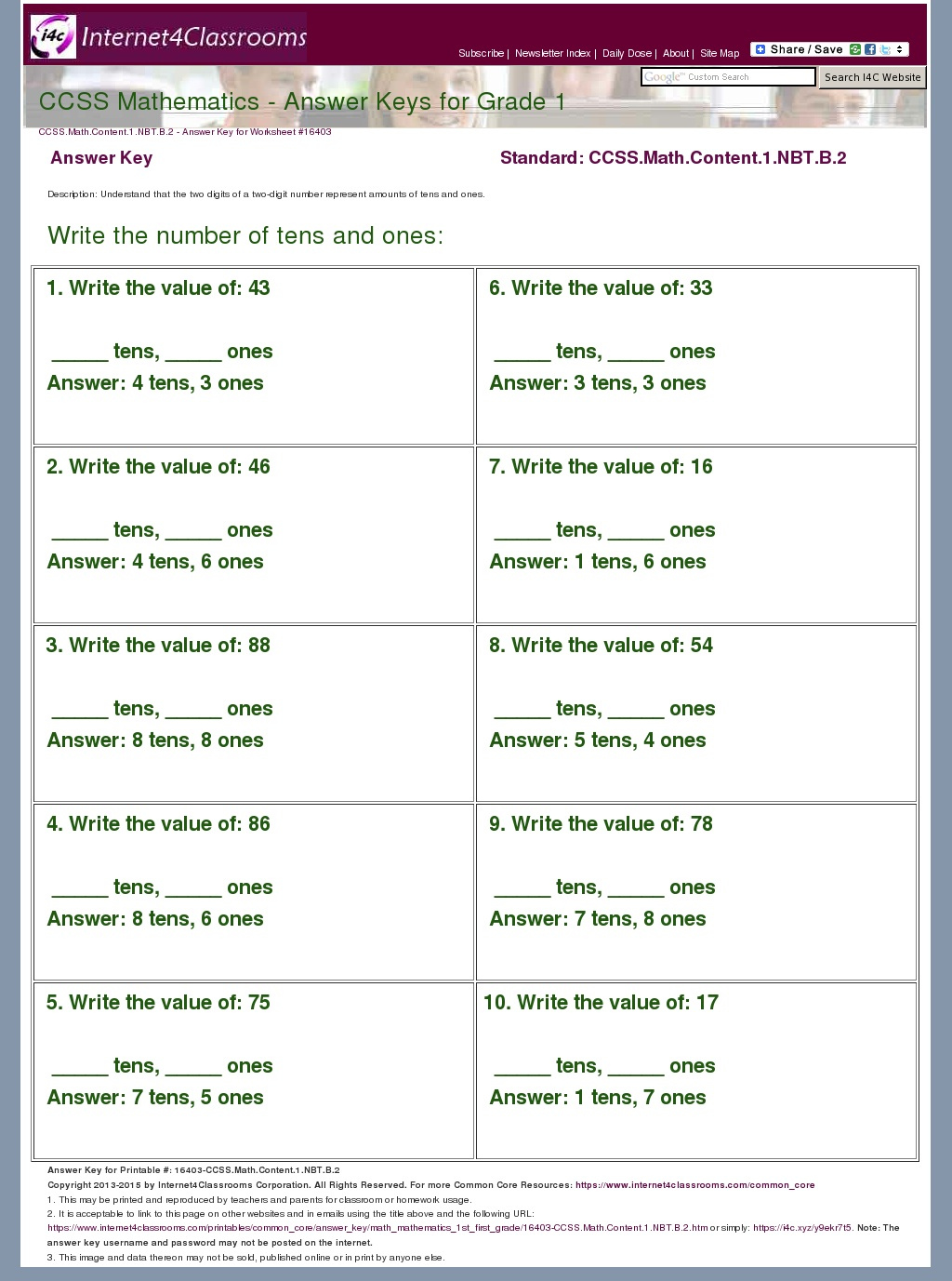 Answer Key Download Worksheet 16403 CCSS Math Content 1 NBT B 2
