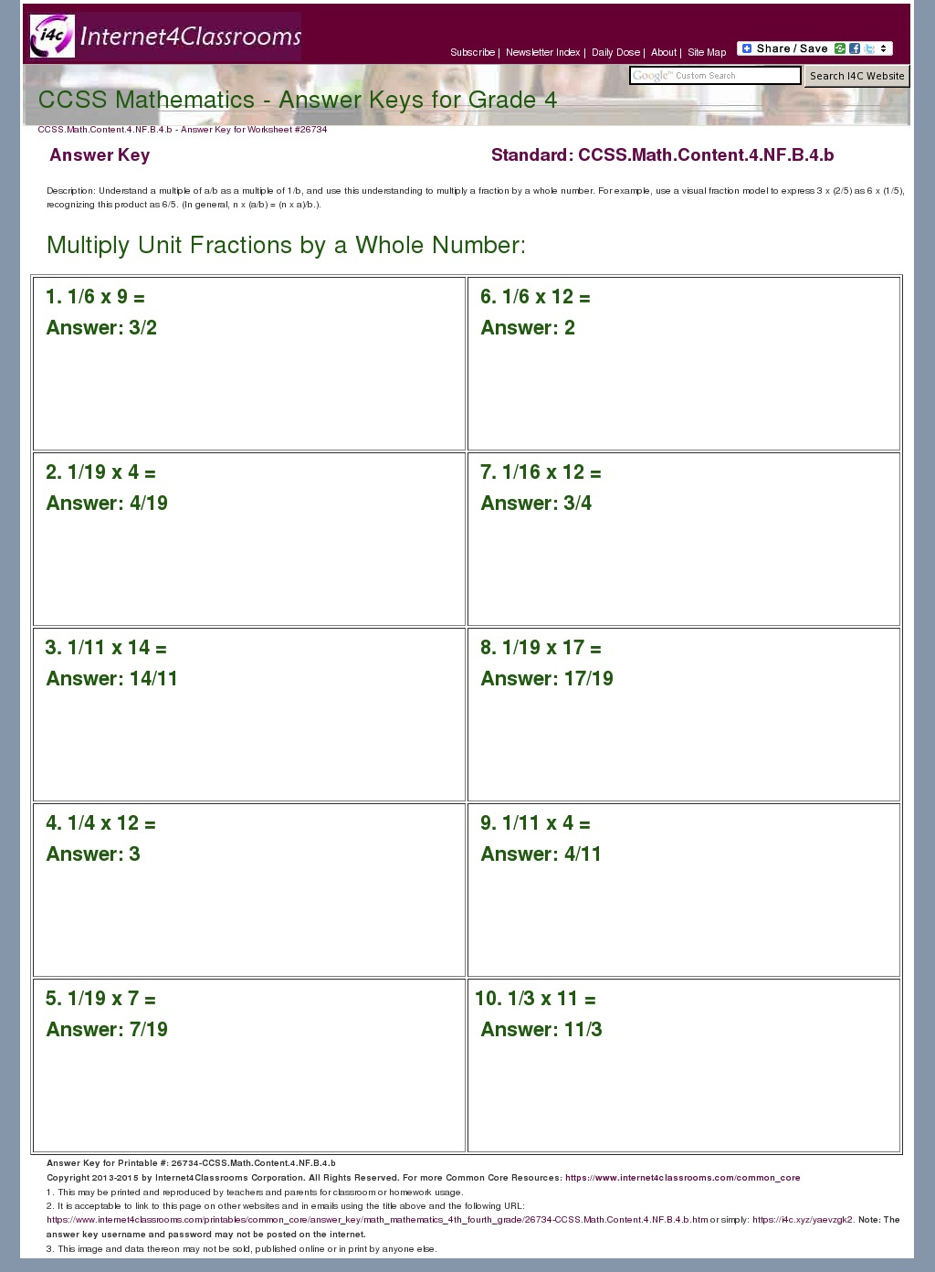 Answer Key Download Worksheet 26734 CCSS Math Content 4 NF B 4 b