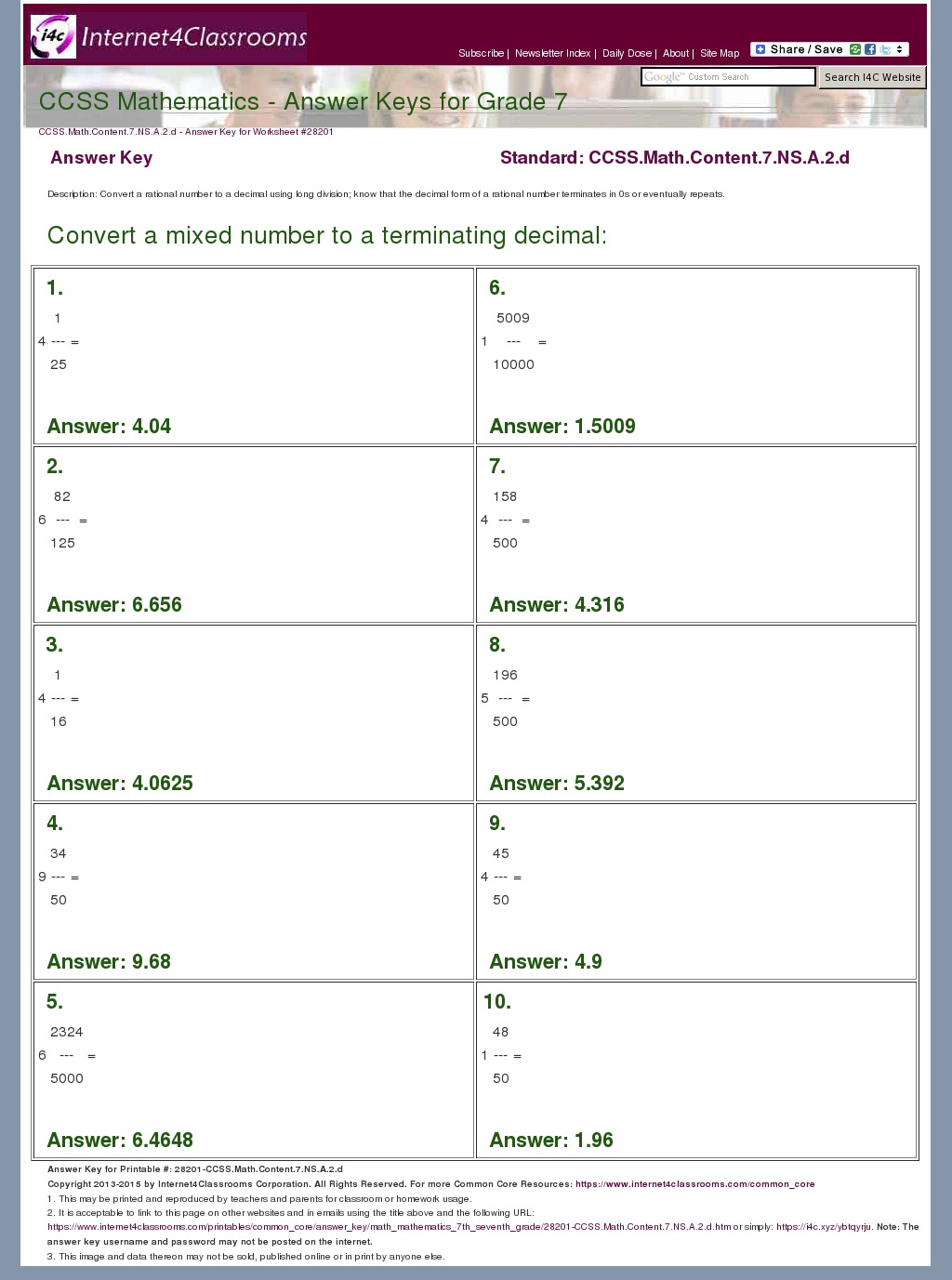 Answer Key Download Worksheet 28201 CCSS Math Content 7 NS A 2 d