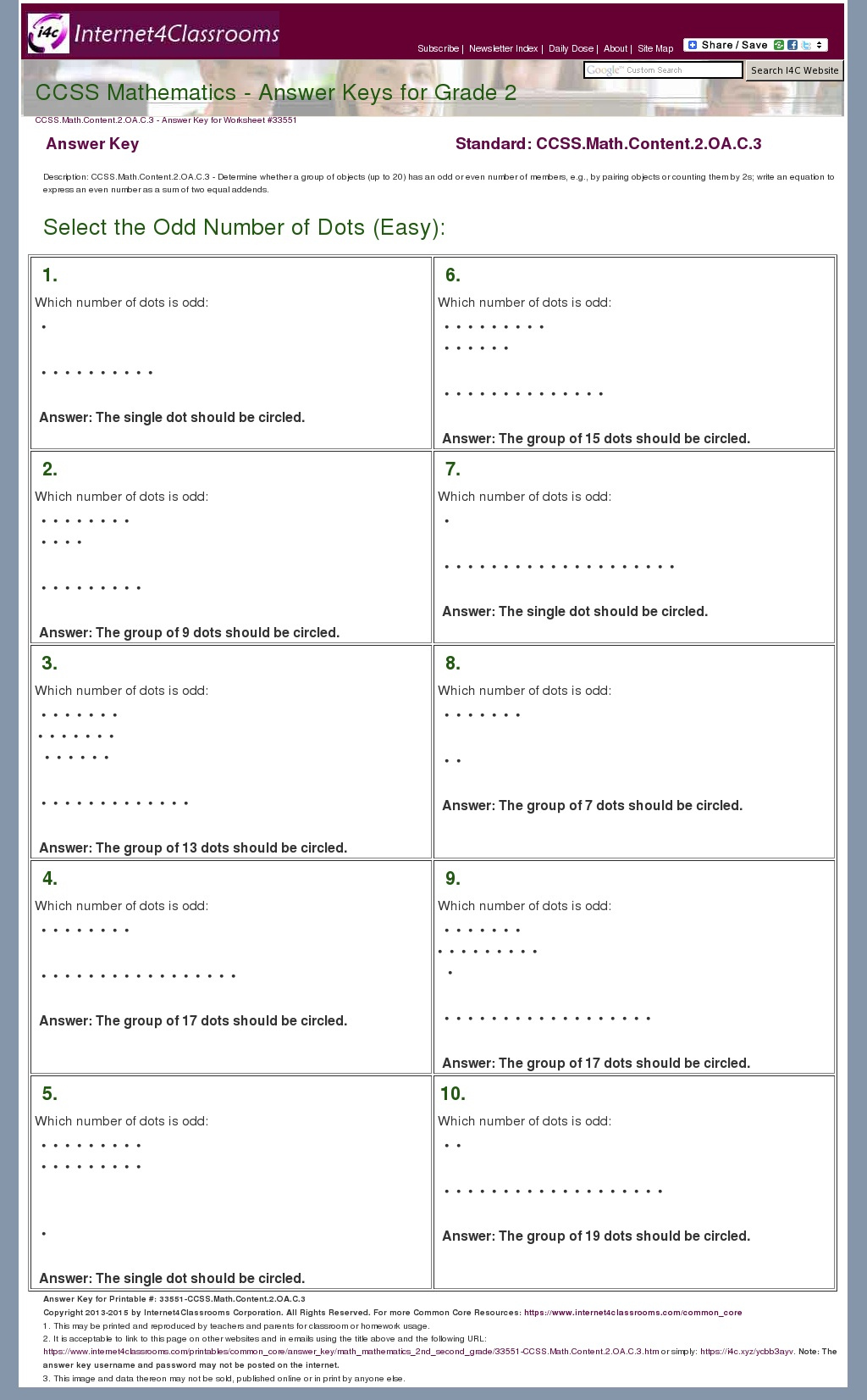 Answer Key Download Worksheet 33551 CCSS Math Content 2 OA C 3