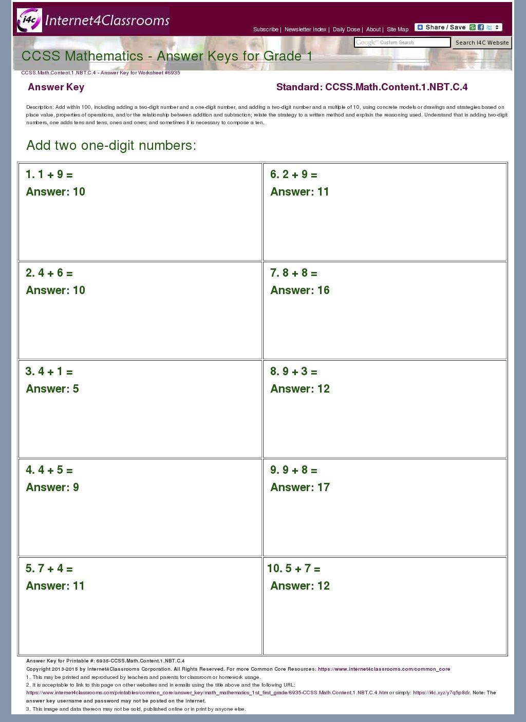 Answer Key Download Worksheet 6935 CCSS Math Content 1 NBT C 4