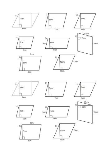 Area Of Parallelogram Worksheet Area Of A Parallelogram And Trapezium 