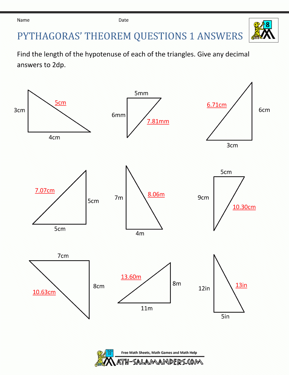 Calculate The Hypotenuse Using Pythagorean Theorem No Rotation A 