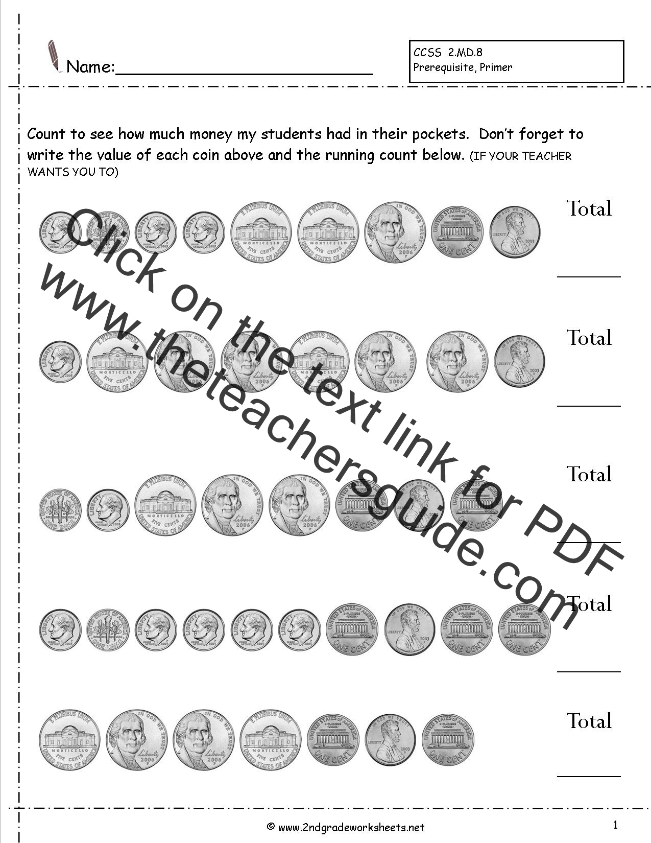 CCSS 2 MD 8 Worksheets Counting Coins Worksheets Money Wordproblems 
