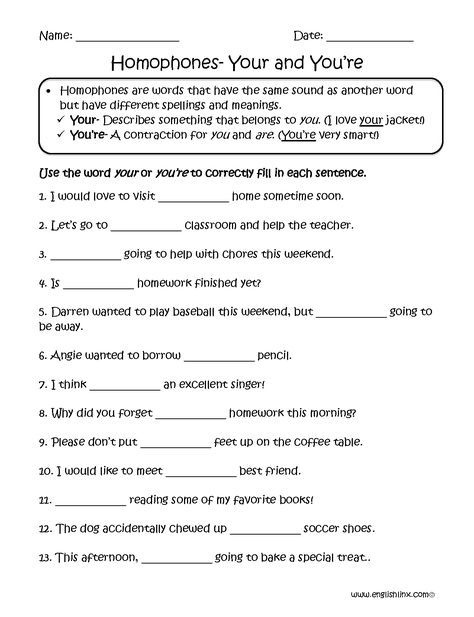 Choosing Your Or You re Homophones Worksheets Homophones Worksheets 