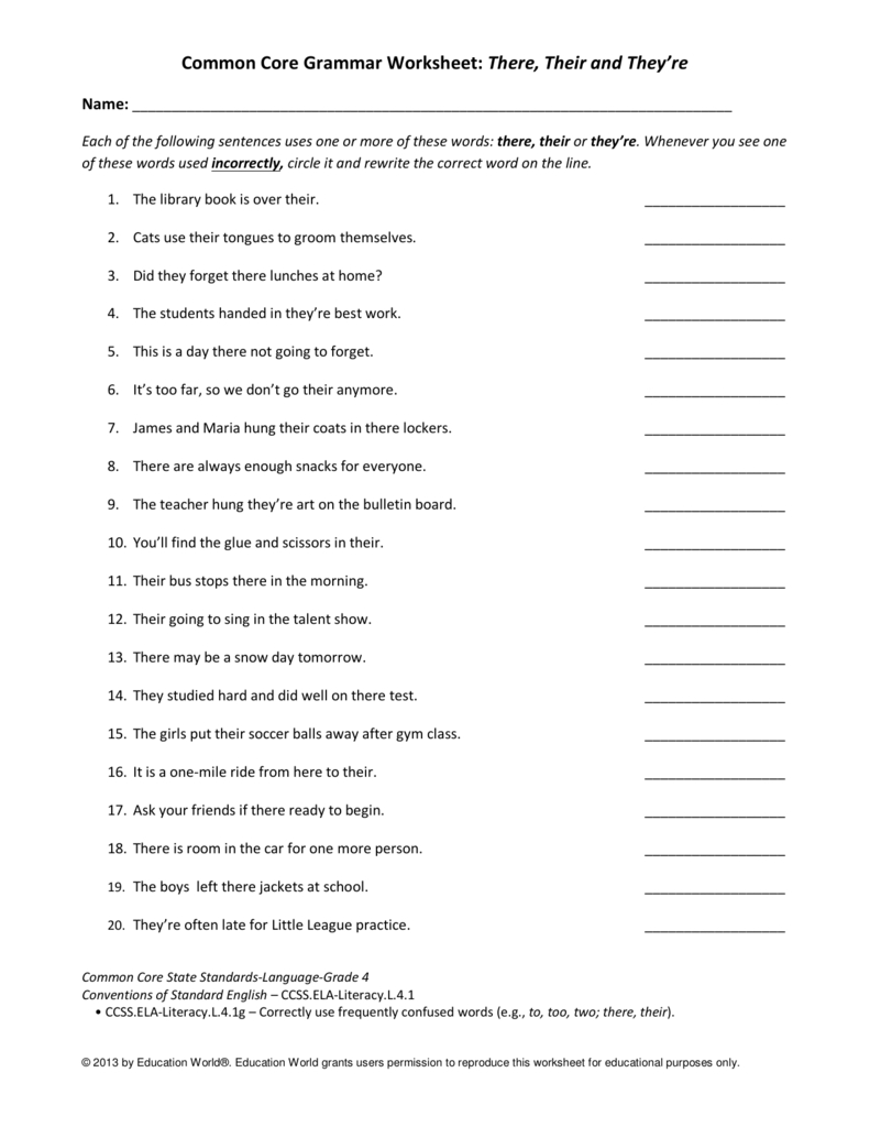 Common Core Grammar Worksheets Db excel