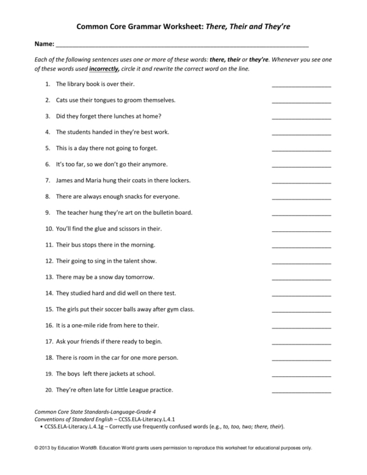 Common Core English Worksheet