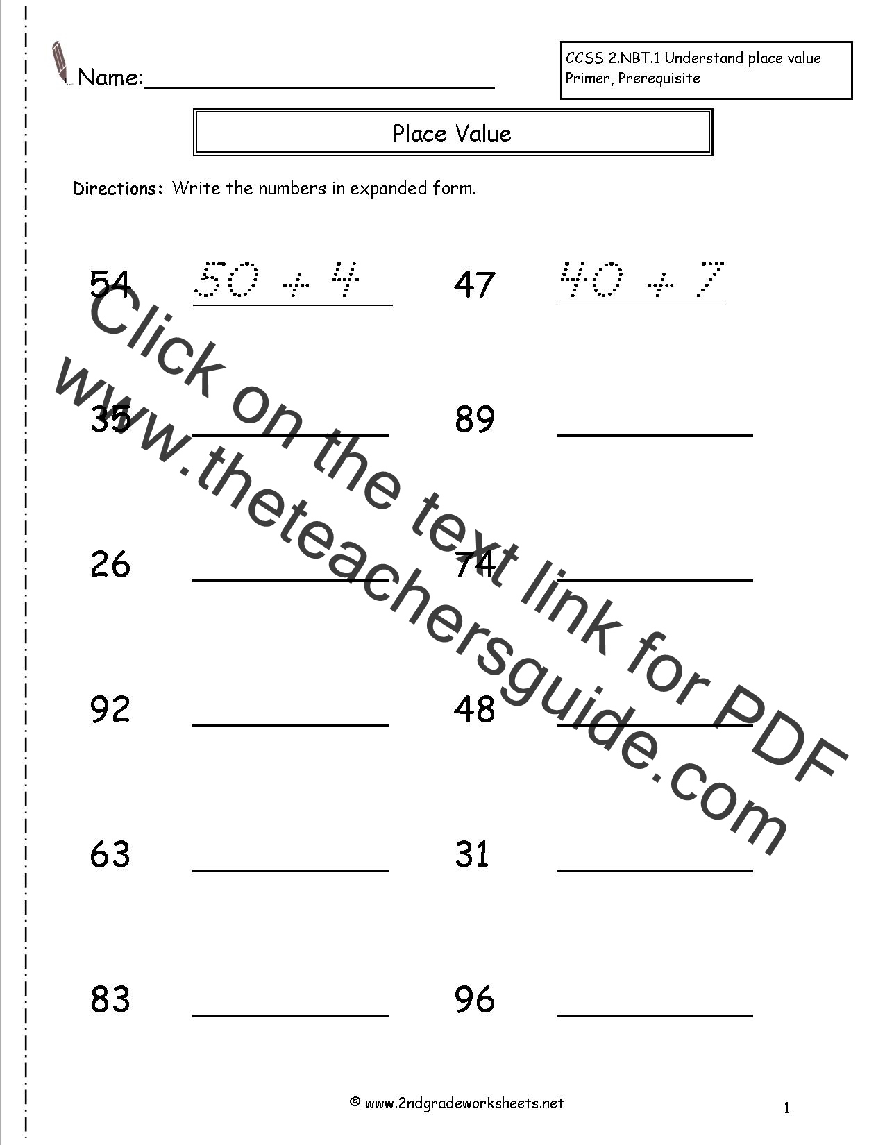 Common Core Math Expanded Form Worksheets 2nd Grade Math Common Core 