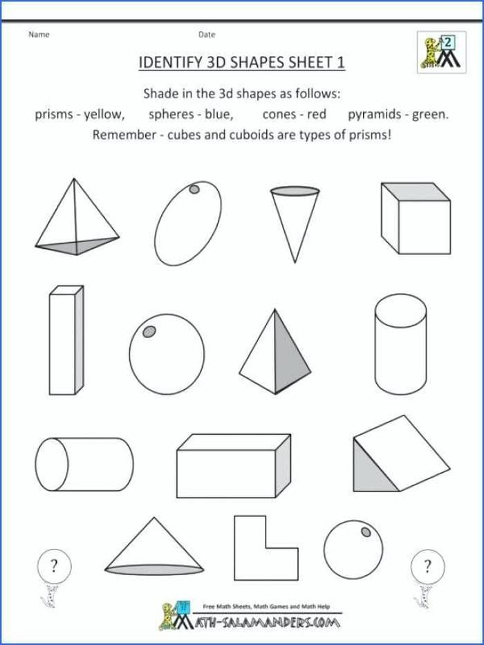 Common Core Math Worksheets 2nd Grade 3d Shapes Identify For Geometry 