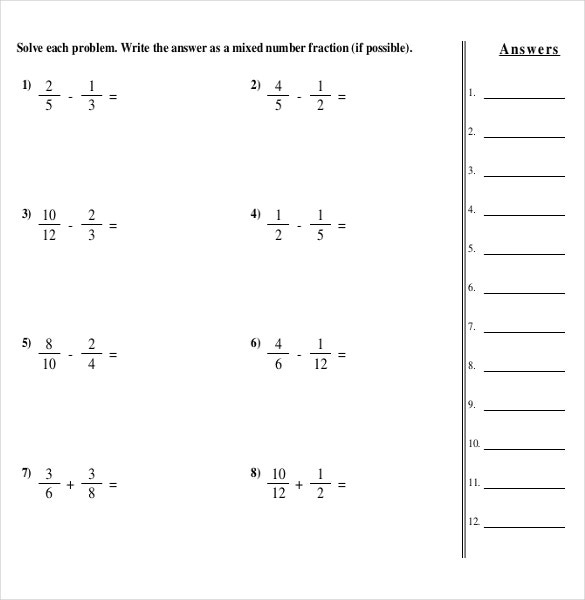 Adding And Subtracting Fractions Worksheets Common Core