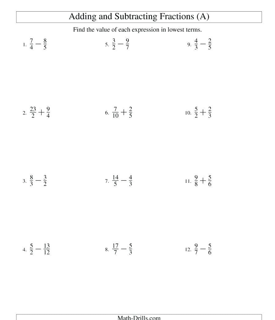 Common Core Sheets Adding And Subtracting Fractions Common Db excel
