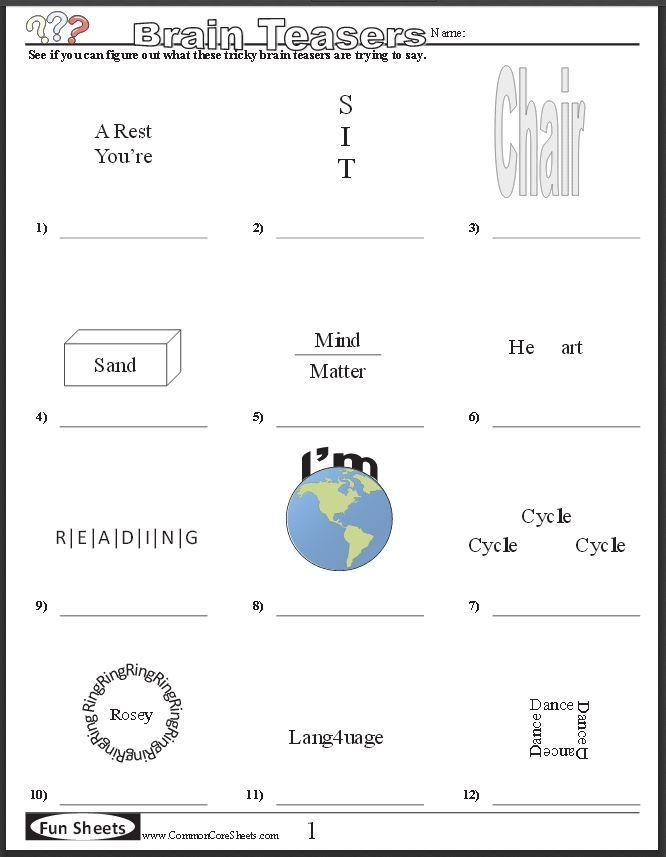 Brain Teasers Common Core Sheets Answers