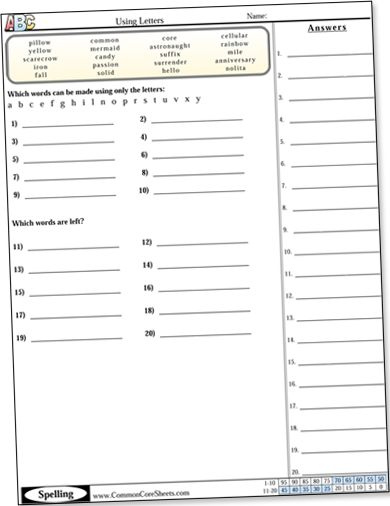 Common Core Sheets Spelling Worksheets Free Math Worksheets 