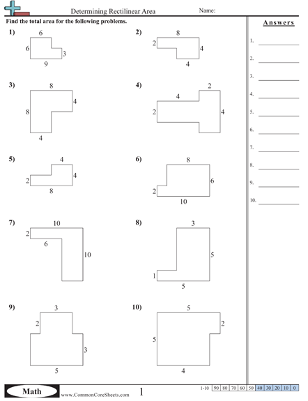 Common Core Area Worksheets