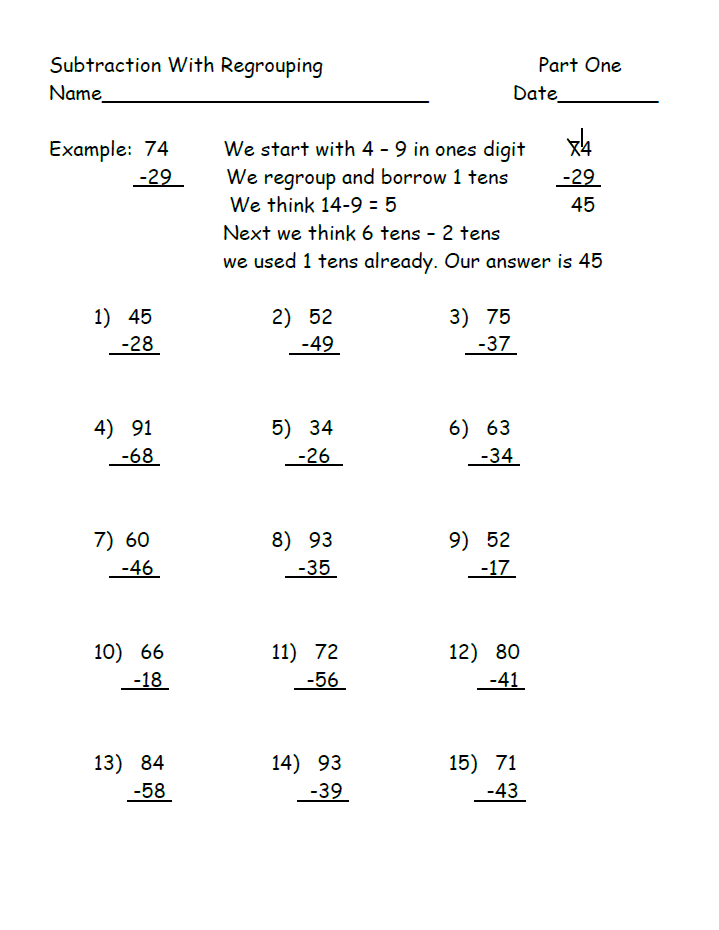 Common Core Subtraction With Regrouping Worksheets