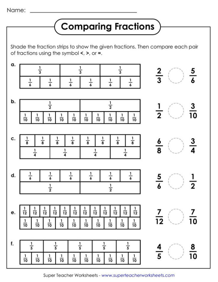 Common Core Comparing Fractions Worksheets
