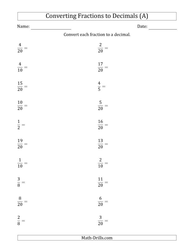 Converting Fractions To Decimals Worksheet Common Core | Common Core ...