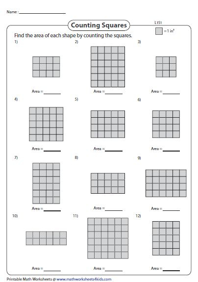 Counting Squares In Rectangles Area Worksheets Area And Perimeter 