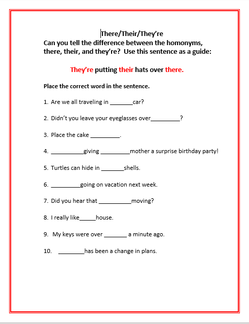 Common Core Grammar Worksheet There Their And They’re Answer Key