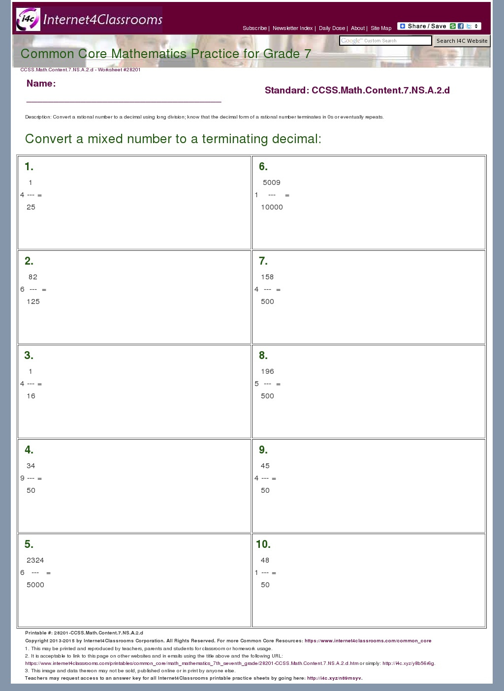 Description Download Worksheet 28201 CCSS Math Content 7 NS A 2 d